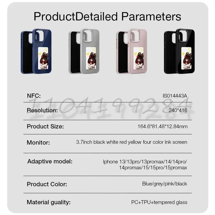 Funda de silicona con tinta electrónica inteligente para iPhone 16, 15, 14 y 13 Pro Max Plus, con NFC y foto únicas